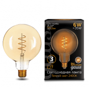 Лампа Gauss LED Filament G120 E27 6W Golden 2400К 1/20