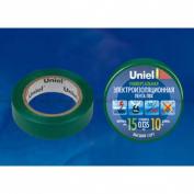 Изолента ПВХ 0,135*15мм Зеленая 10м Uniell(1/10)