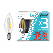 Лампа Gauss Filament Свеча E14 5W 4100К 1/20 (3 лампы в упаковке)